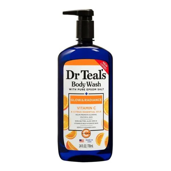 Dr Teal’s Vitamin C Glow & Radiance Body Wash with Epsom Salt | Brightening & Skin-Softening Shower Gel 710ml