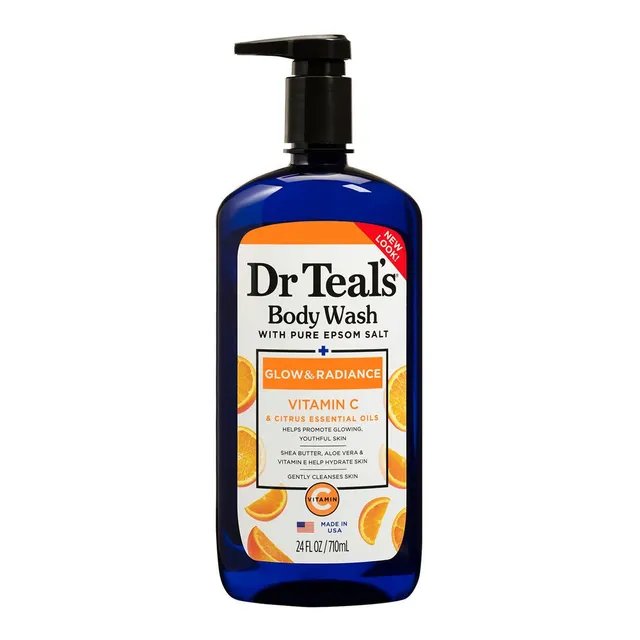 Dr Teal’s Vitamin C Glow & Radiance Body Wash with Epsom Salt | Brightening & Skin-Softening Shower Gel 710ml