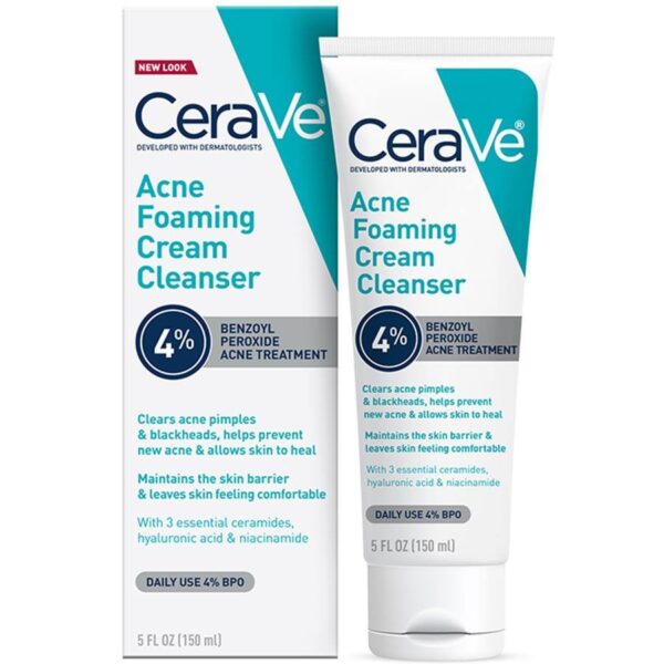 CeraVe Acne Foaming Cream Cleanser 150ml – Benzoyl Peroxide Acne Face Wash