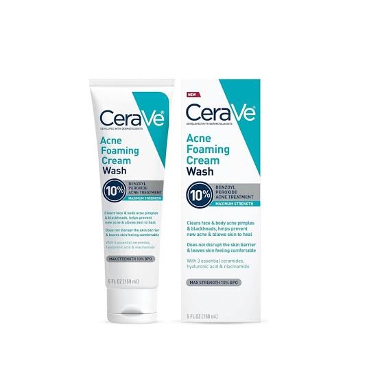 CeraVe Acne Foaming Cream Face Wash – Benzoyl Peroxide Cleanser for Acne-Prone Skin